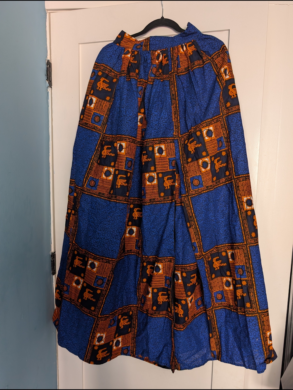 OFUURE Royal Blue and Orange Printed Maxi Skirt